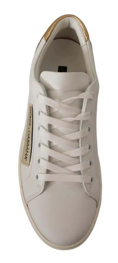 Dolce & Gabbana White Gold Leather Low Top Women's Sneakers In White