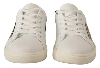 Dolce & Gabbana White Gold Leather Low Top Women's Sneakers In White