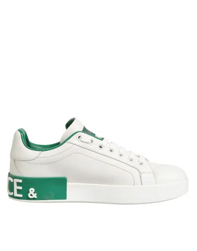 Pre-owned Dolce & Gabbana White Green Leather Low Top Sneakers Women's Shoes ()