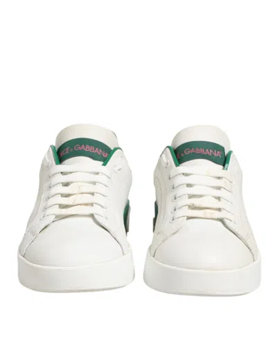 Pre-owned Dolce & Gabbana White Green Leather Low Top Sneakers Women's Shoes ()