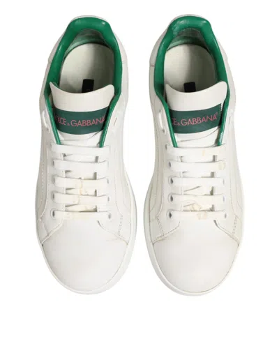 Pre-owned Dolce & Gabbana White Green Leather Low Top Sneakers Women's Shoes ()