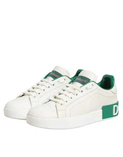 Pre-owned Dolce & Gabbana White Green Leather Low Top Sneakers Women's Shoes ()