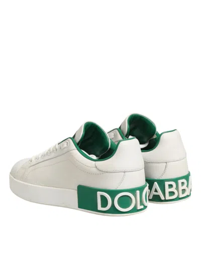 Pre-owned Dolce & Gabbana White Green Leather Low Top Sneakers Women's Shoes ()