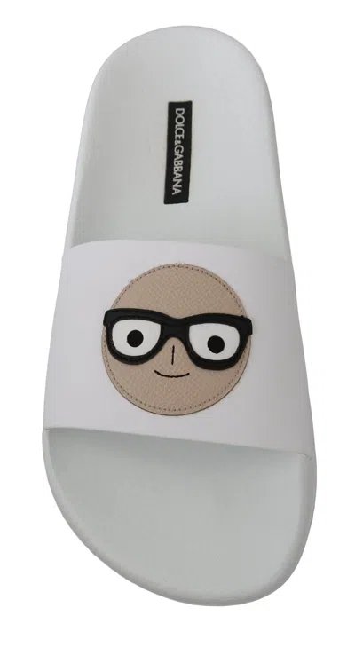 Dolce & Gabbana White Leather #dgfamily Slides Shoes Women's Sandals In White