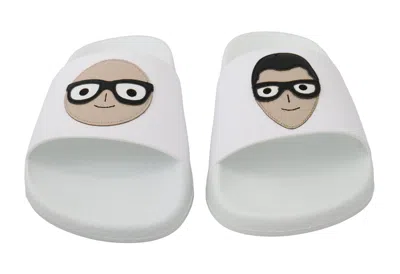 Dolce & Gabbana White Leather #dgfamily Slides Shoes Women's Sandals In White