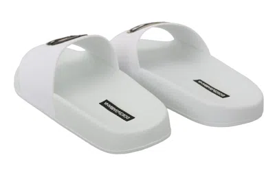 Dolce & Gabbana White Leather #dgfamily Slides Shoes Women's Sandals In White