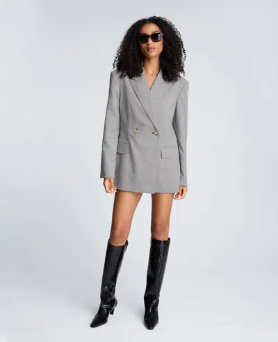 Kenneth Cole Double-breasted Flat Pocket Houndstooth Jacket In Gray