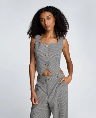 Kenneth Cole Cropped Fitted Bodice Houndstooth Vest In Gray