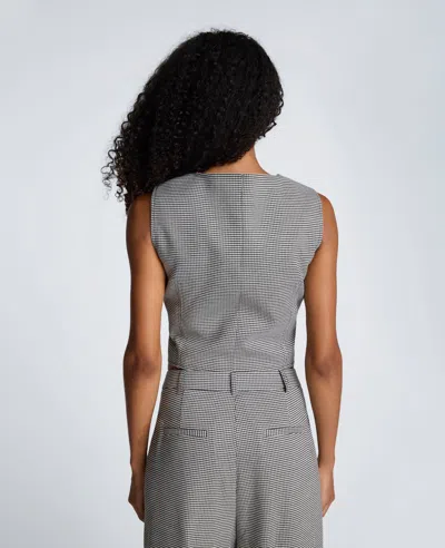 Kenneth Cole Cropped Fitted Bodice Houndstooth Vest In Gray