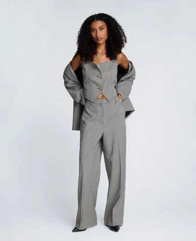 Kenneth Cole Cropped Fitted Bodice Houndstooth Vest In Gray