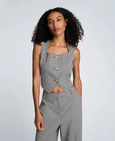 Kenneth Cole Cropped Fitted Bodice Houndstooth Vest In Gray