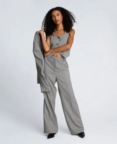 Kenneth Cole Cropped Fitted Bodice Houndstooth Vest In Gray