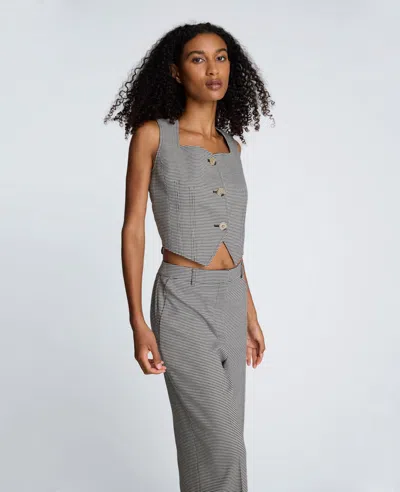 Kenneth Cole Cropped Fitted Bodice Houndstooth Vest In Gray