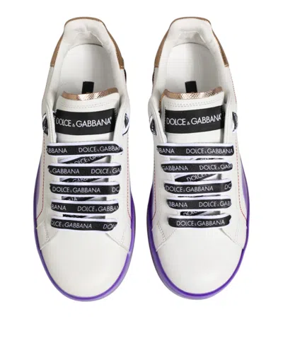 Dolce & Gabbana White Purple Leather Low Top Sneaker Women's Shoes In White
