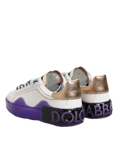 Dolce & Gabbana White Purple Leather Low Top Sneaker Women's Shoes In White
