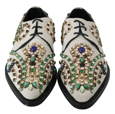 Dolce & Gabbana White Suede Crystal Dress Broque Women's Shoes In Multi