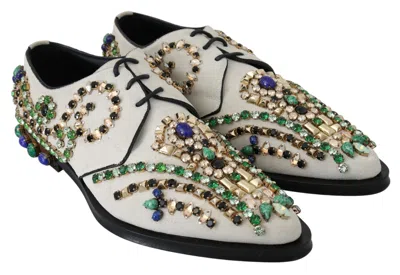 Dolce & Gabbana White Suede Crystal Dress Broque Women's Shoes In Multi