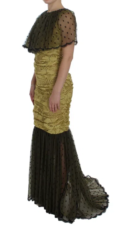 Dolce & Gabbana Yellow Black Floral Lace Ricamo Gown Dress In Yellow