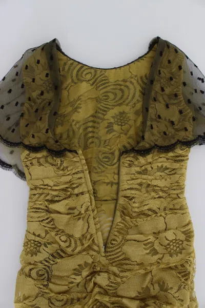 Dolce & Gabbana Yellow Black Floral Lace Ricamo Gown Dress In Yellow