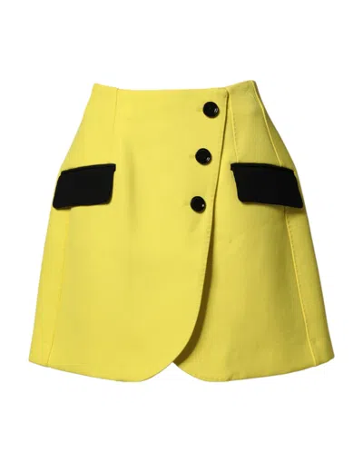 Dolce & Gabbana Yellow Wool Buttoned High Waist Mini Skirt In Yellow
