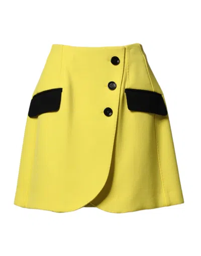 Pre-owned Dolce & Gabbana Yellow Wool Buttoned High Waist Mini Women's Skirt ()