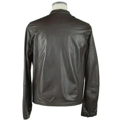 Emilio Romanelli Blue Leather Men's Men's Jacket In Brown