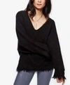 Free People Irresistible V-neck Frayed Sweater In Black