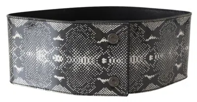 Ermanno Scervino Black Wide Leather Snakeskin Design Waist Women's Belt In Black
