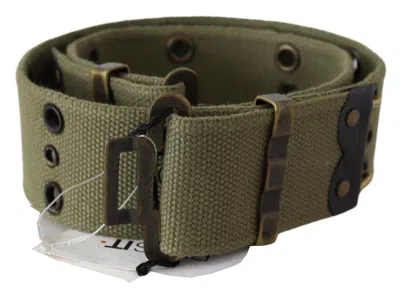 Ermanno Scervino Green 100% Cotton Rustic Bronze Buckle Belt In Green