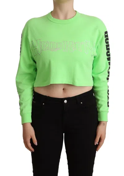 Gcds Mint Green Printed Long Sleeves Cropped Top Women's Sweater In Green