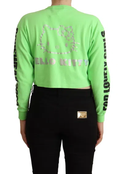 Gcds Mint Green Printed Long Sleeves Cropped Top Women's Sweater In Green