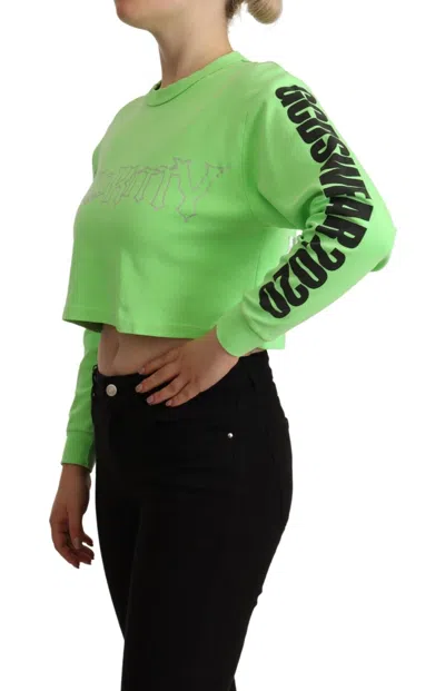 Gcds Mint Green Printed Long Sleeves Cropped Top Women's Sweater In Green