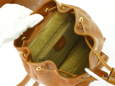 Pre-owned Gucci Vintage Bamboo Backpack Leather Brown Leather Backpack Bag ()