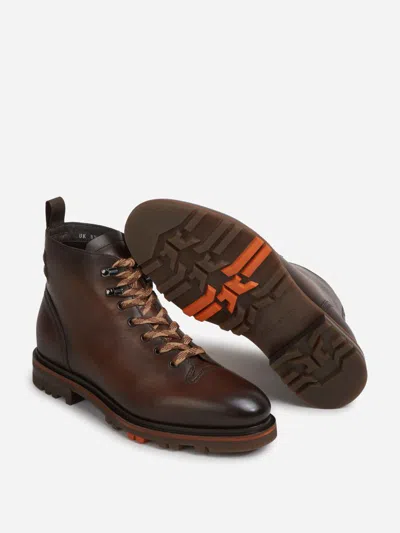 Santoni Lace-up Leather Boots In Brown