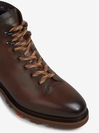 Santoni Lace-up Leather Boots In Brown