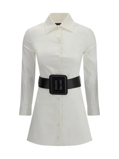 Balenciaga Longline Dress Belted At The Waist In White