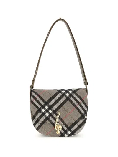 Burberry Women Bridle Canvas And Leather Check Shoulder Bag In Gray