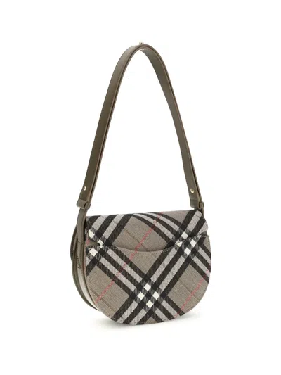 Burberry Women Bridle Canvas And Leather Check Shoulder Bag In Gray