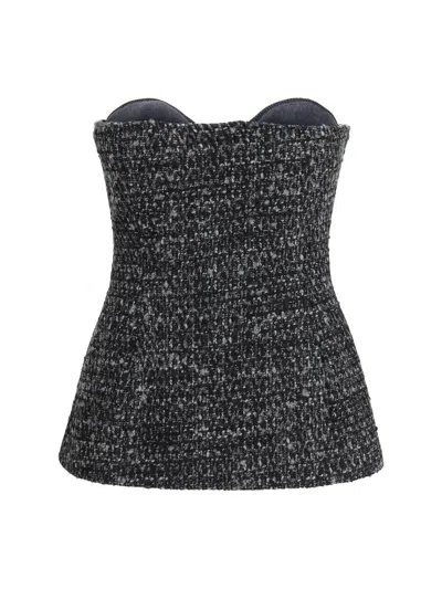 Diesel Bouclé Corset Top With Ultra-low Cut In Black