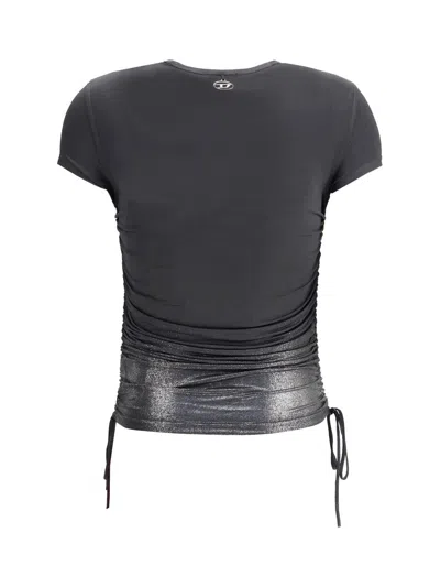 Diesel Women Jersey Top With Side Drawstrings In Black
