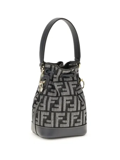 Fendi Women Mini Denim Effect Ff Jacquard Mon Tresor Bucket Bag In Gray