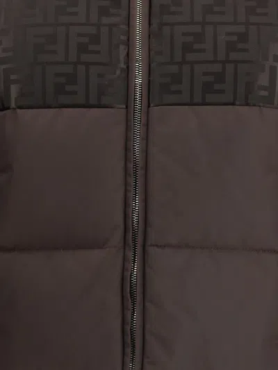 Fendi Women Brown Down Jacket With Drawstring Hood And Ff Motif In Tech Fabric Woman In Brown