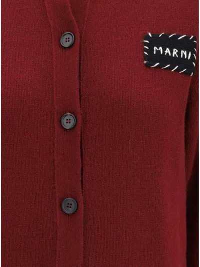 Marni Cashmere Cardigan With Patch In Burgundy