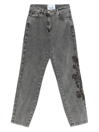 Blumarine Grey Jeans Featuring Embroidered Floral In Gray
