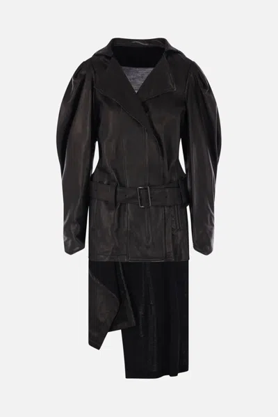 Yohji Yamamoto Belted Puff-sleeve Coat In Black