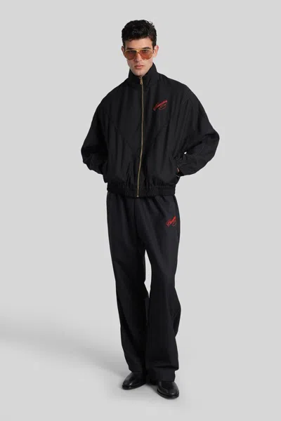 Willy Chavarria Ruff Rider Logo-embroidered Wool Bomber Jacket In Black