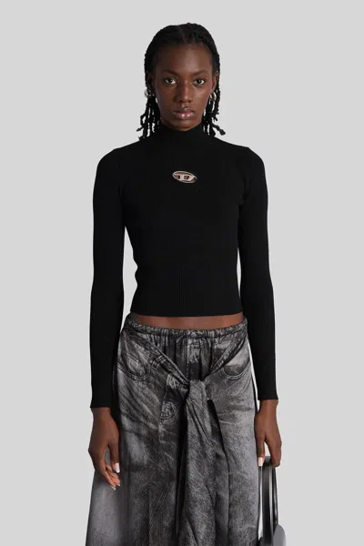 Diesel M-valari Ribbed Knit Long-sleeved Top In Black