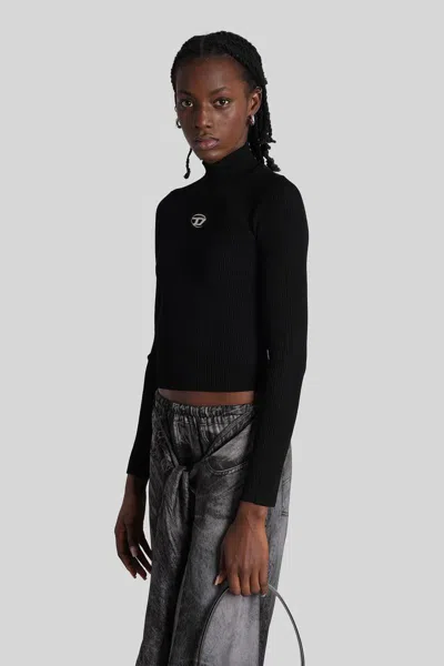 Diesel M-valari Ribbed Knit Long-sleeved Top In Black