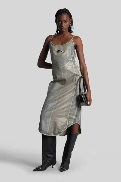 Diesel De-vera-s Long Dress In Blue Cotton In White