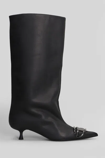Diesel Venus 40 Tube High Heels Boots In Black Leather In Black